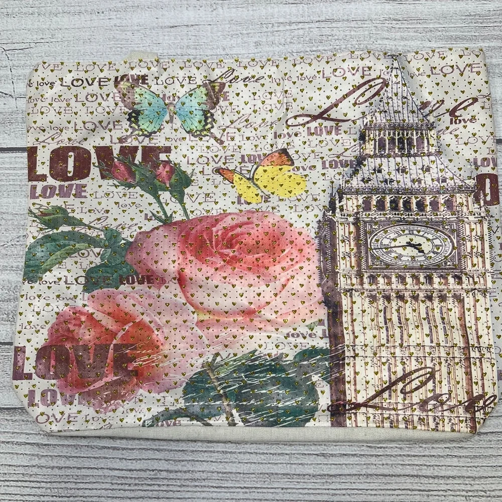 🟢U pick-2 for $25🟢 Tote Bag Love, Roses, Butterflies (7517394 B) - Picture 2 of 5